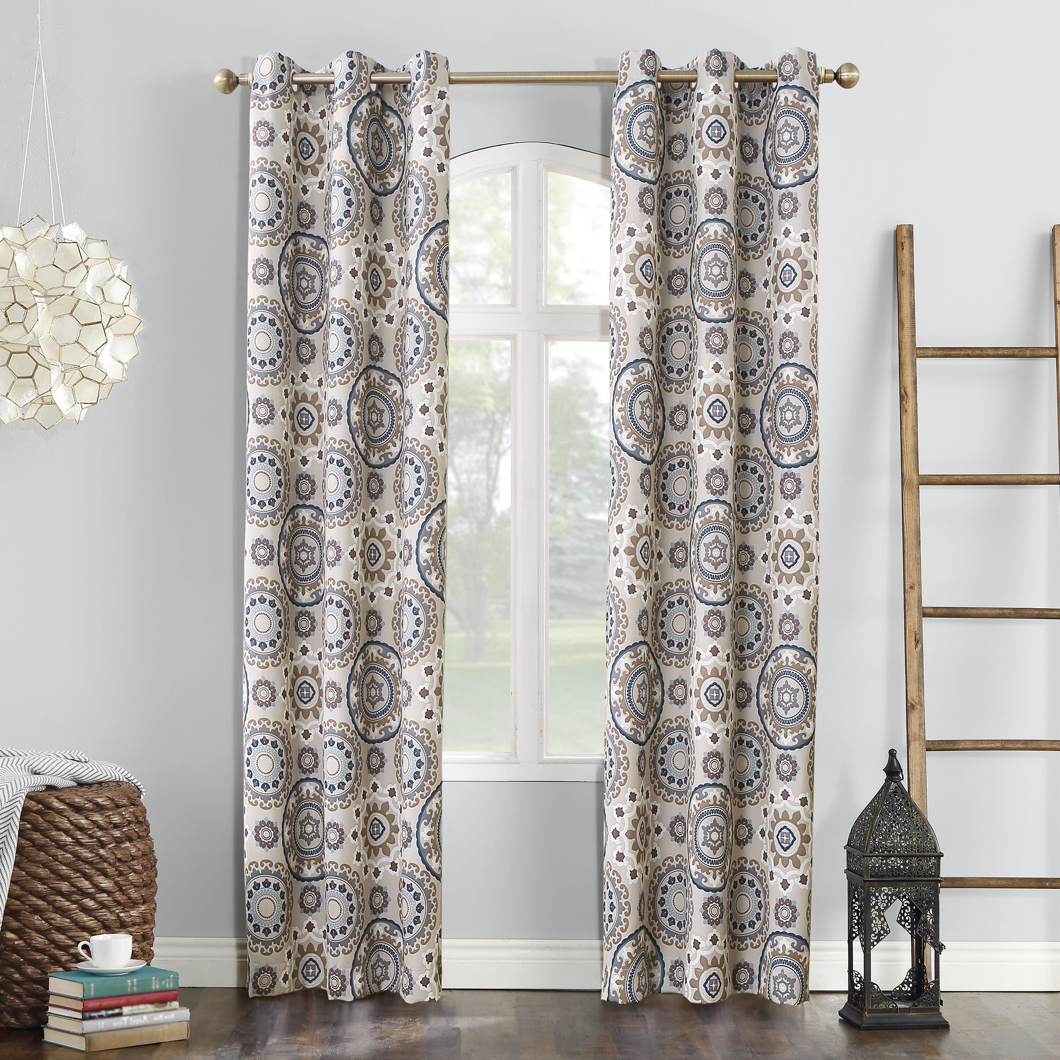 Photo 1 of Sun Zero Nepal Global Medallion Print Blackout Grommet Curtain Panel, 40" x 84", Linen
