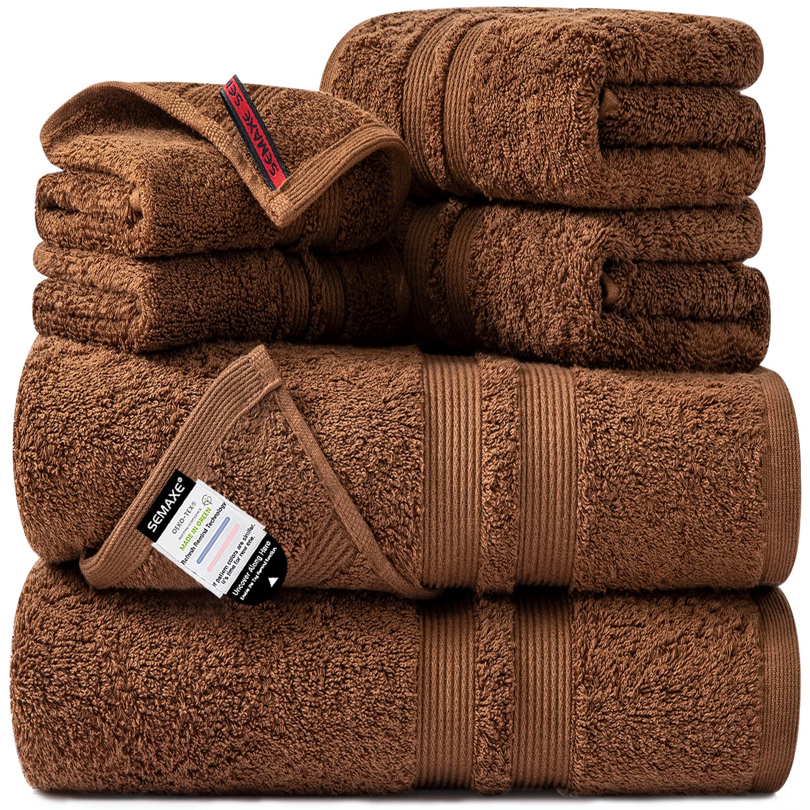 Photo 1 of SEMAXE Solid 6-Piece Towel Set, Cafe Brown, 600GSM 100% Cotton, 2 Each of Bath Towel, Hand Towel, and Washcloths, Gift Box Packaging, Hanging Loop Design