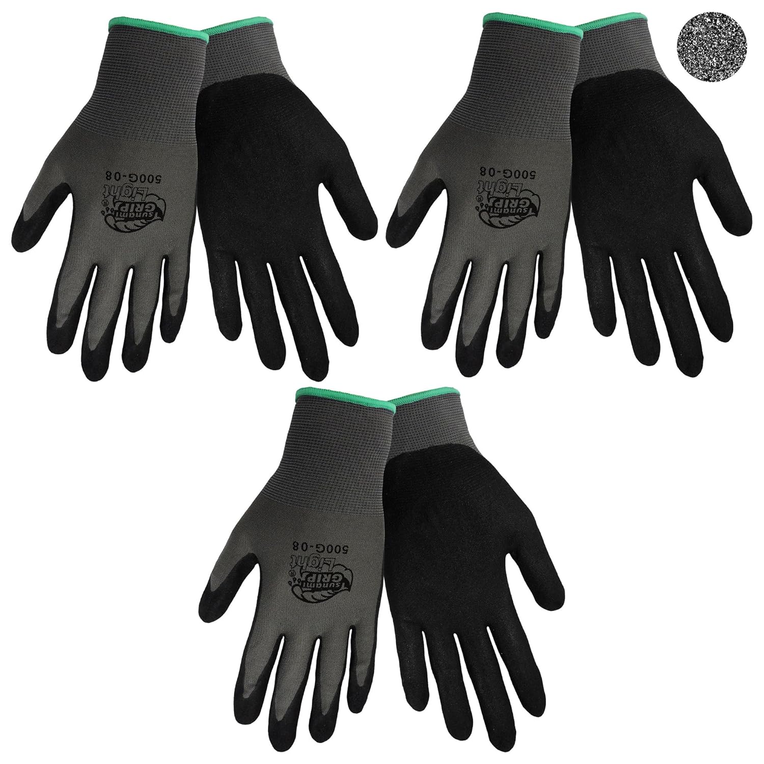 Tsunami Grip 500G Light Weight Nitrile Grip Work Gloves with Gray Nylon