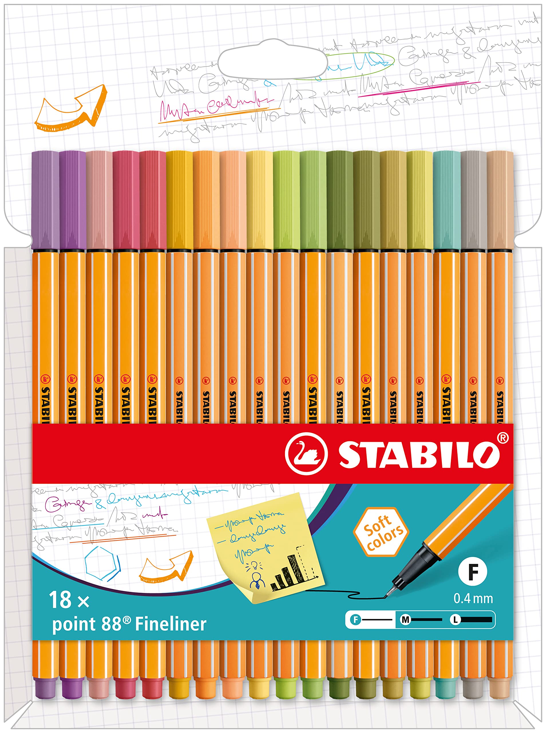 STABILO Fineliner point 88 - Pack of 18 - Assorted Colours