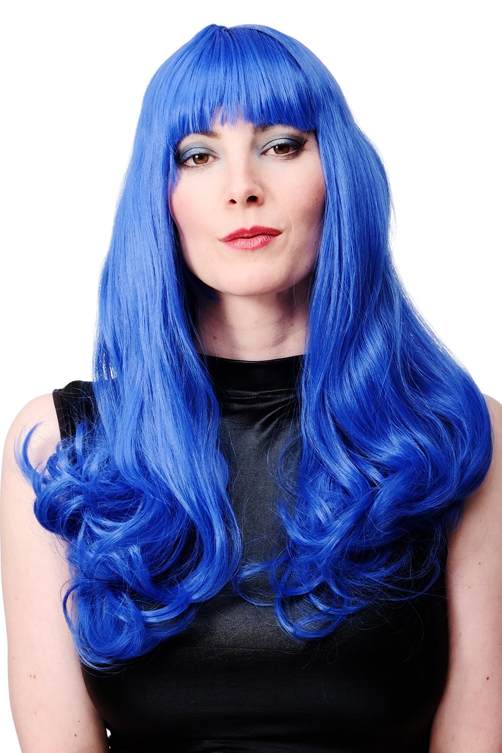 WIG ME UP - Party/Fancy Dress/Halloween Lady WIG long BLUE fringe slightly curly FRINGE Diva Cosplay Punk