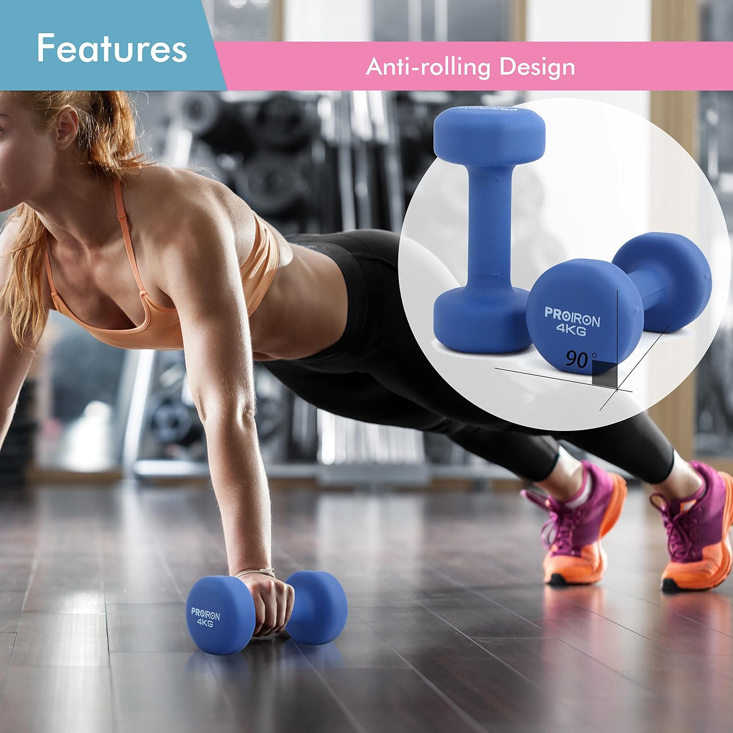 PROIRON Dumbbell Set, Neoprene Hand Weights for Women 1kg-10kg, 4 kg * 2, Blue-2 x 4KG, 4 kg * 2 - light blue - Image 5