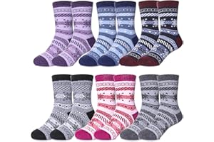 FNOVCO Kids Wool Socks Toddler Warm Thick Wool Hiking Thermal Cozy Boot Crew Socks for Boys Girls 6-Pack