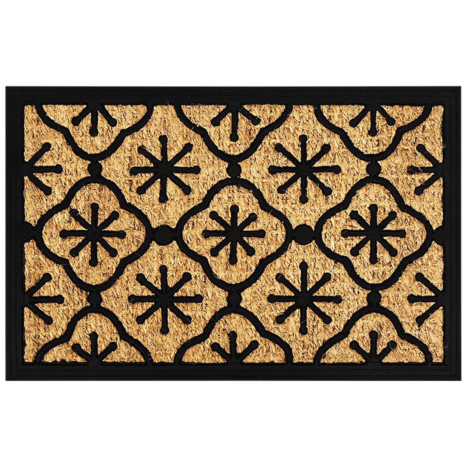 EVELYN LIVING Pattern Design Natural Coir Doormat Rubber Back Non Slip