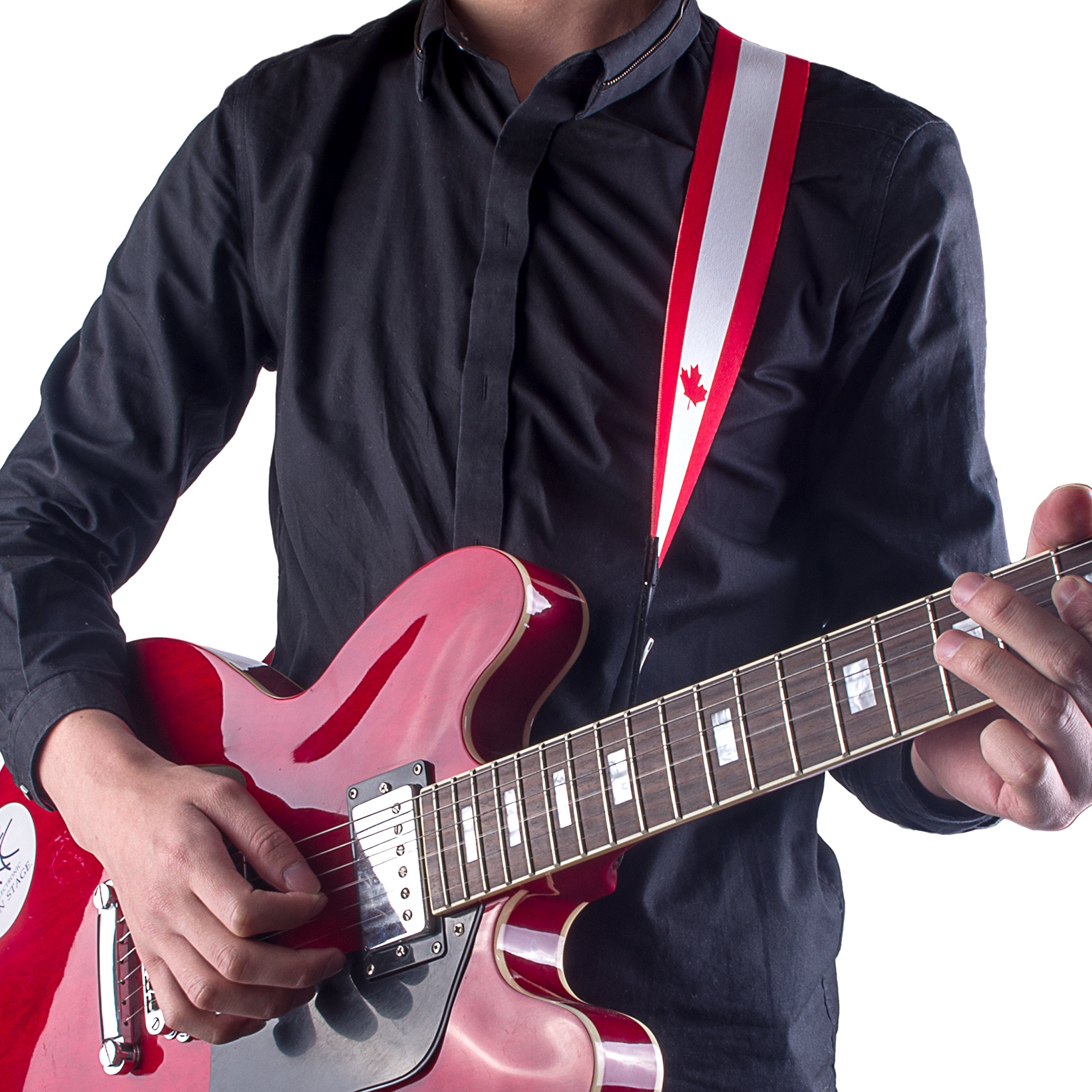 Guitar Strap Bass Mugig Adjustable Soft Cotton with Pick Pocket (Maple Leaf)