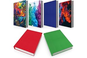 ELLOPI Easy Apply Stretchable Book Cover 6 Pack. 3 Solid and 3 Design Standard Jackets Fit Hardcover Textbooks Up to 8" x 10". Adhesive-Free, Nylon Fabric Protectors. Washable, Reusable Student School Supply