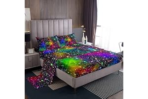 Feelyou Rainbow Galaxy Bed Sheet Full Size Out Space Bedding Colorful Nebula Universe Deep Pockets Sheet Set 4 Pcs - 1 Falt& 