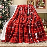 MAXEVE Faux Fur Heated Electric Blanket, 62"x84" Fast Heating Warming Twin Blankets with 8 Heating Levels & 8 Hours Auto Off with Over-Heat Protection & ETL Certified, Plaid Red