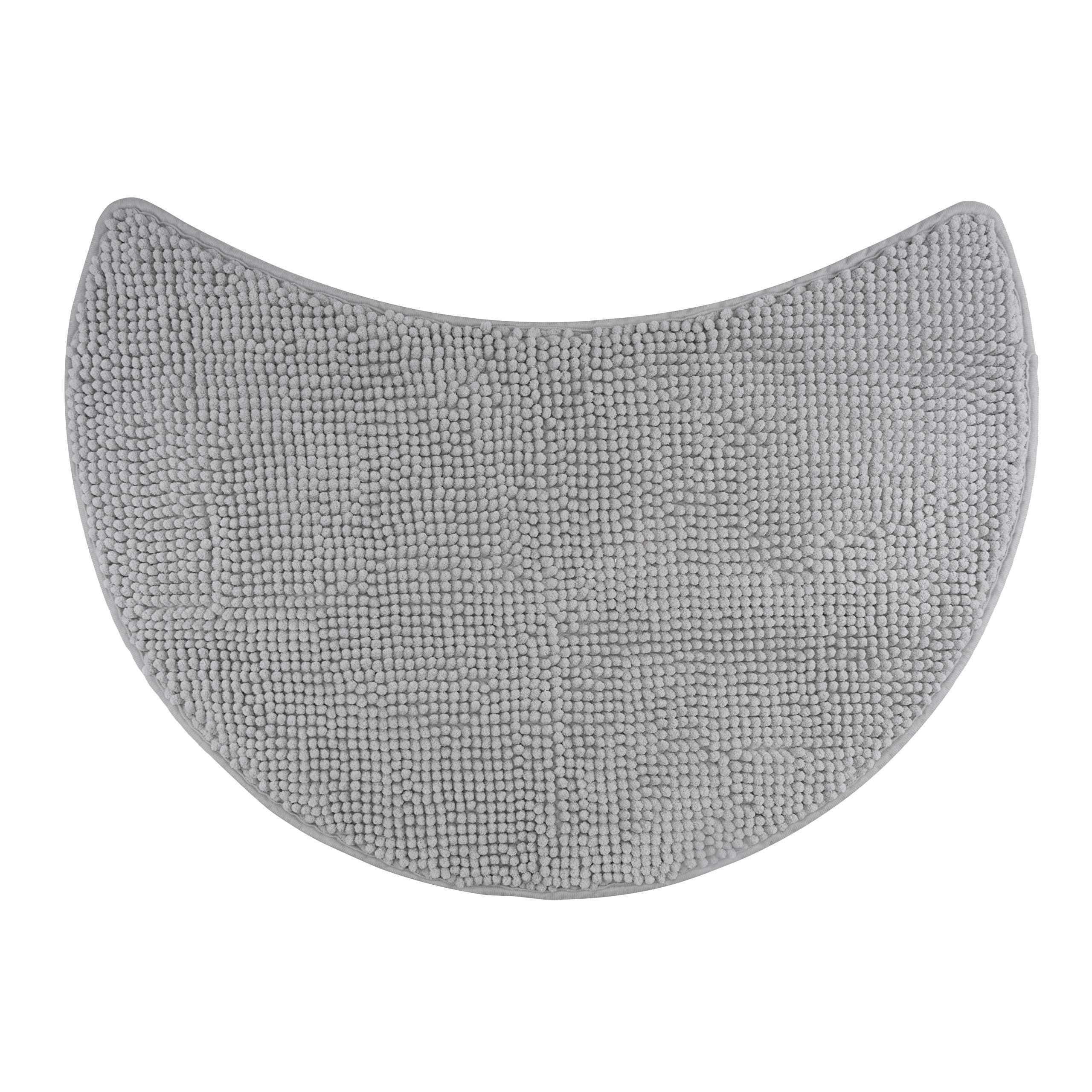 fluffy® Bath Mat for round Showers, made of Chenille, with Non-Slip Bottom (Crescent | Shower Radius 55 cm, Grey)