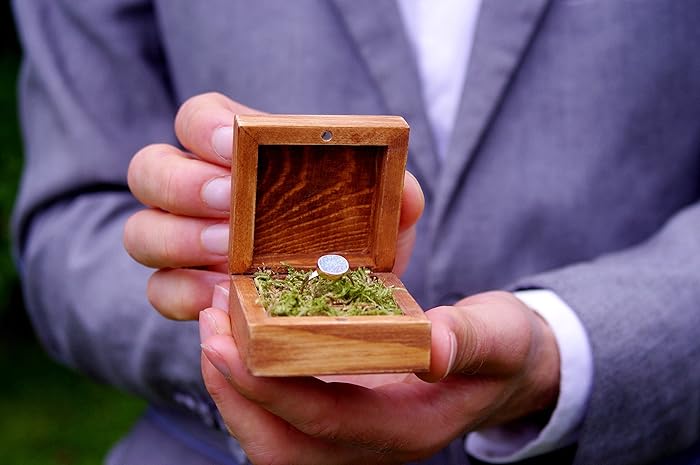 Wooden Ring Box Engagement Ring Box With Natural Moss Rustic