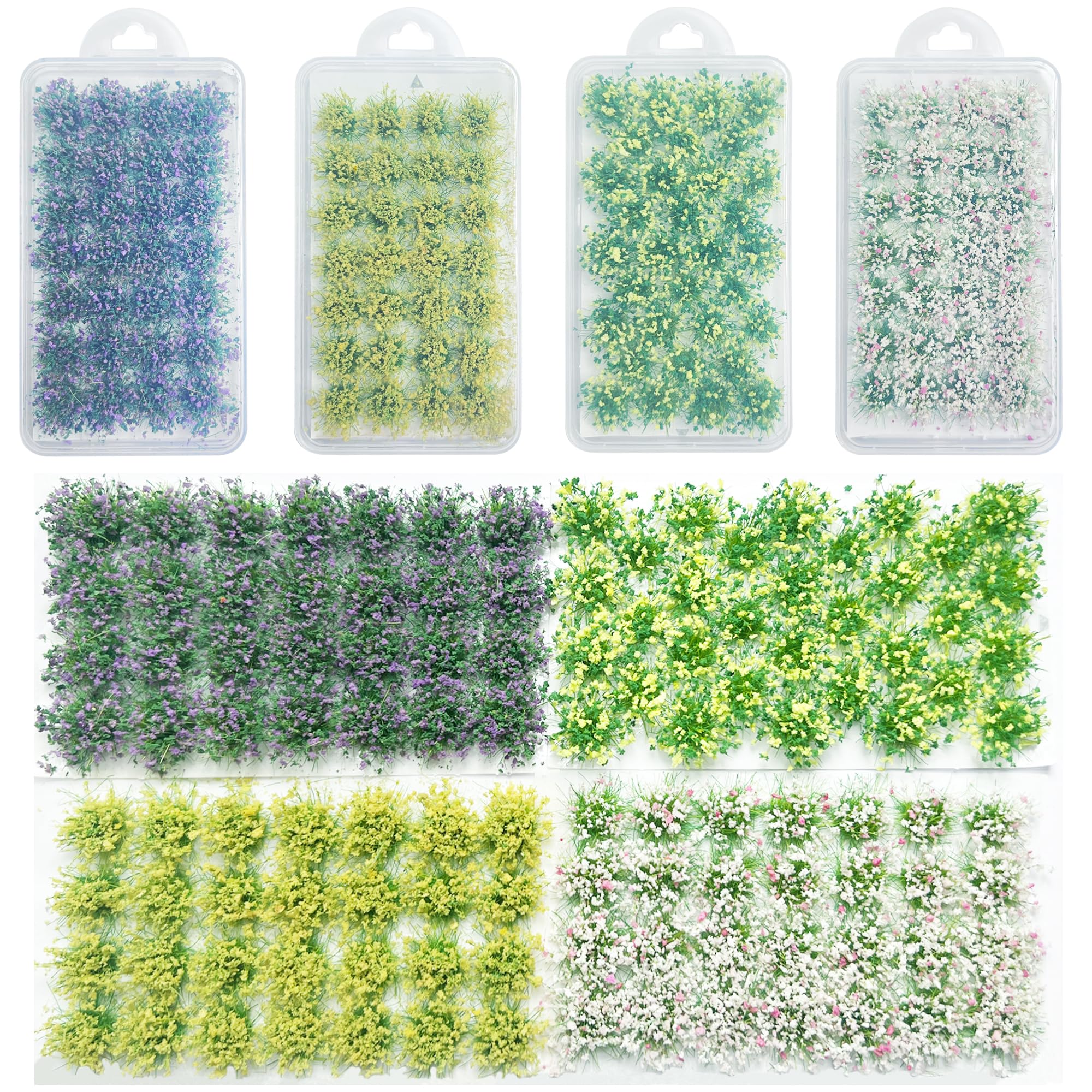Woohome Static Flower Tufts, 128 PCS Miniature Flower Cluster Static Grass Tufts for Model Train Railroad Scenery DIY Miniature
