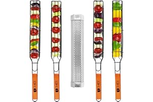 D-ICE Grilling Basket and Smoker Tube - BBQ Grill Accessories Kabob Grilling Baskets set of 4 with 12” Stainless Steel Pellet