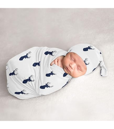 Sweet Jojo Designs Baby Cocoon & Beanie Set - Jersey Knit Newborn Sleep Sack & Hat, Boho Floral Leaf Pattern (Green/White) - View #2
