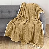 Elegant Comfort Reversible, Solid Sherpa Throw Blanket, All-Season Blanket- Super Soft, Cozy and Plush- Decorative Throw, Perfect for Lounging, 50 x 60 inches, Sherpa Throw Gold