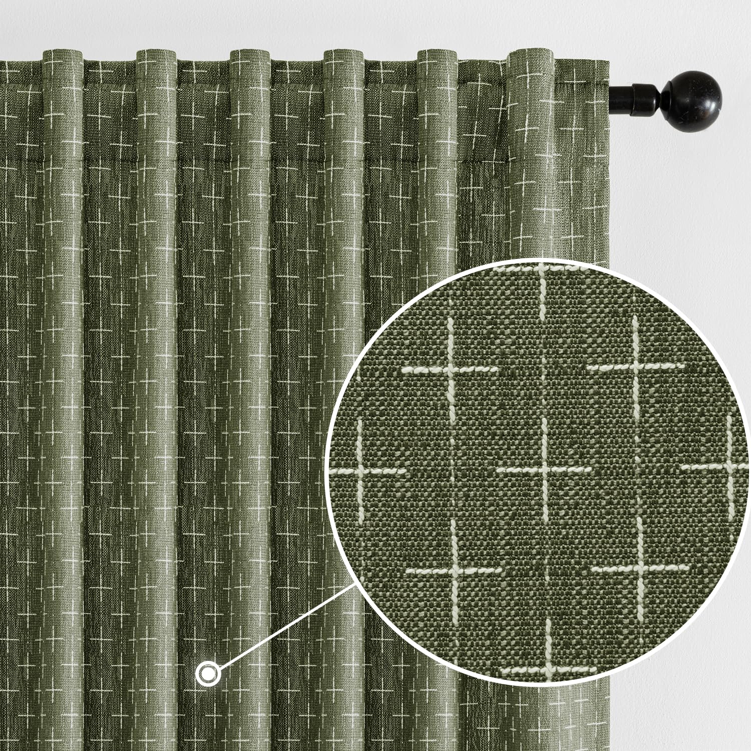 Photo 1 of MIULEE Decorative Back Tab Linen Curtains with Geometric Pattern for Living Room Bedroom Farmhouse Rustic Thick Woven Textured Patterned Mudcloth Drapes 84 Inches Long 2 Panels Set, Olive Green