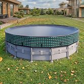 POOLHACKER 15 FT Round Pool Cover 420D Swimming Pool Cover for Above Ground Pools, Solar Pool Cover with Steel Cable &amp; Pulley Tightening, Windproof and UV Resistant