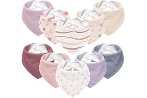 Susurration Muslin Baby Bibs 10Pack Bandana Drool Bibs Soft Adjustable Newborn for Unisex Girls & Boys (Pink Stars)