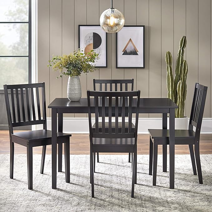 Amazon Com Target Marketing Systems 5 Piece Shaker Dining Set With 4 Slat Back Chairs And 1 Dining Table Black Table Chair Sets