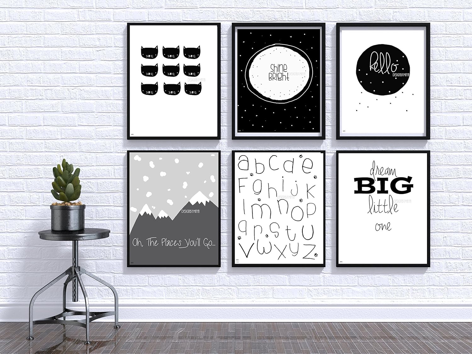 Amazon Com Nursery Wall Art Baby Room Decor Children Art Black And White Modern Minimalist Nursery Nordic Art Scandinavian Monochrome Kids Cat Print Oh The Places You Ll Go Hello Dream Big Handmade