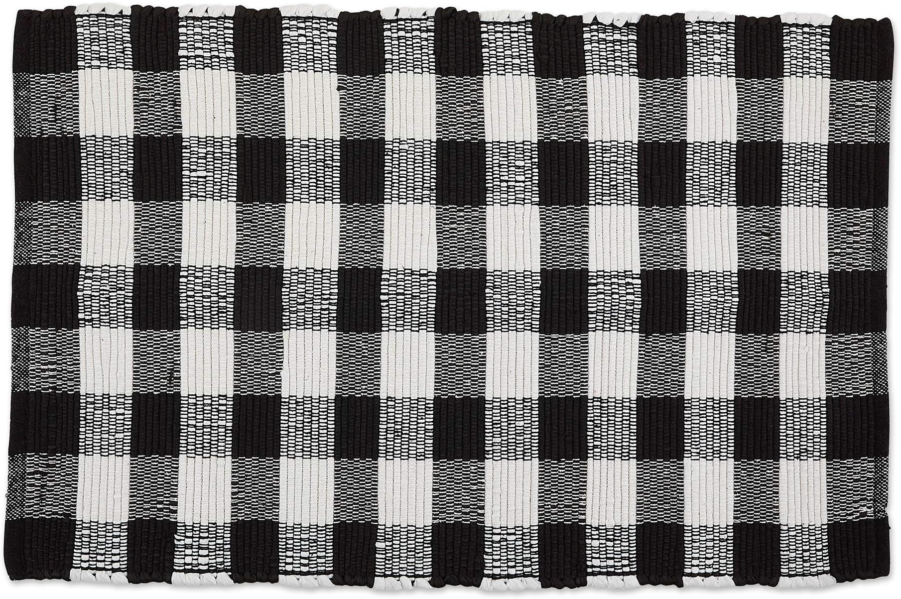 DII Buffalo Check Rug Collection, Hand Dyed Reversible Chindi Rug, 26x40, Black
