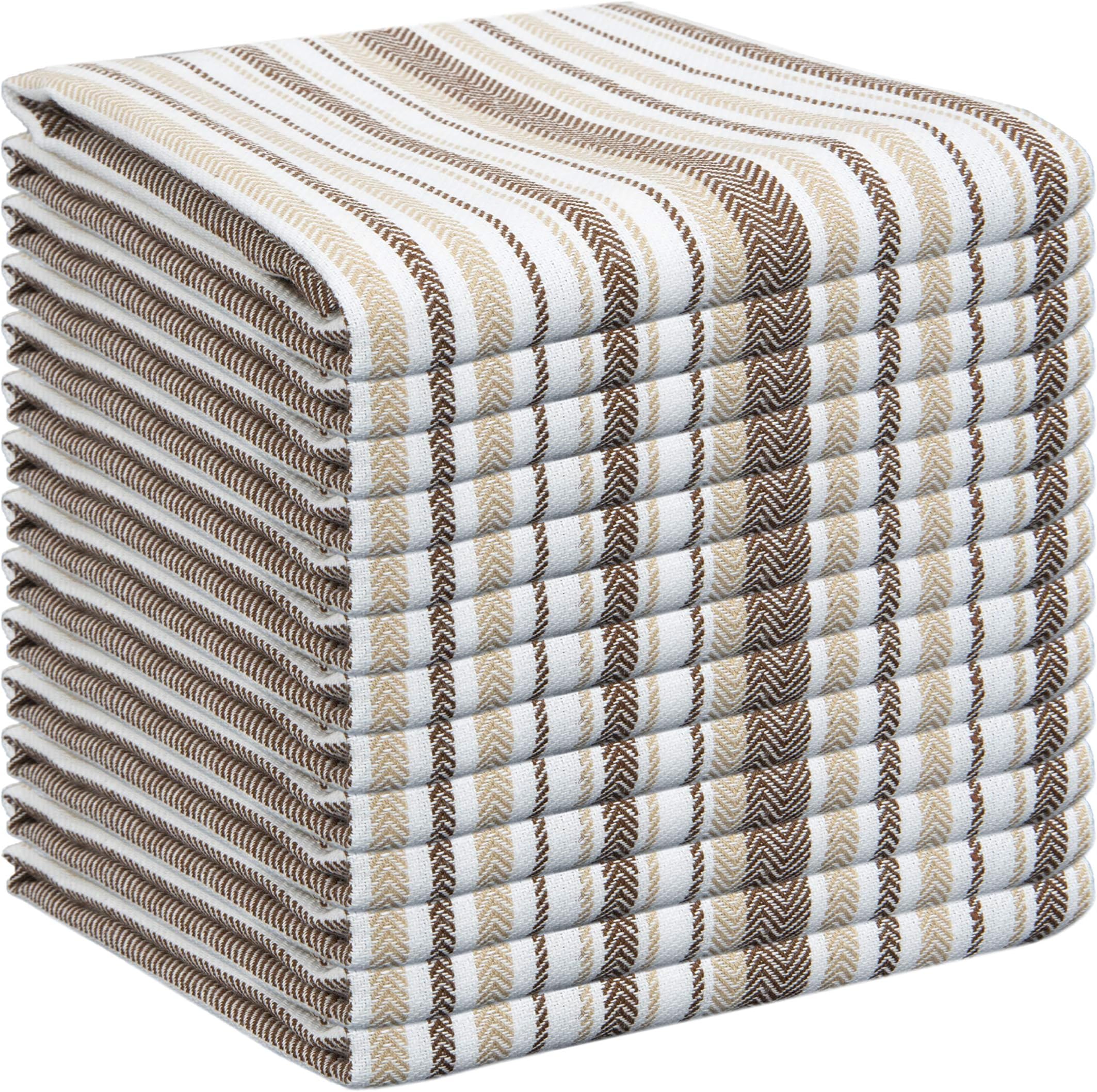 GLAMBURG Kitchen Dish Towels Cotton 18x28 Set of 12, Kitchen Dish Cloths, Tea Towels, Bar Towels, Durable Soft and Absorbent Dish Towels Cotton - Coffee