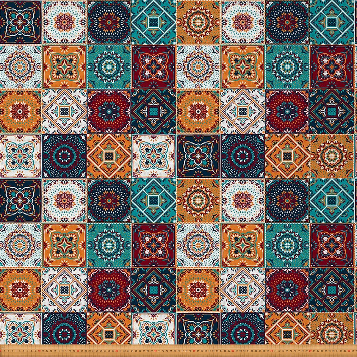 Loussiesd Moroccan Outdoor Fabric by The Yard,Boho Mandala Upholstery Fabric for Chairs,Vintage Blossom Flowers Patten Fabric for Home DIY Projects,2 Yard,(L184*W150cm) Colorful