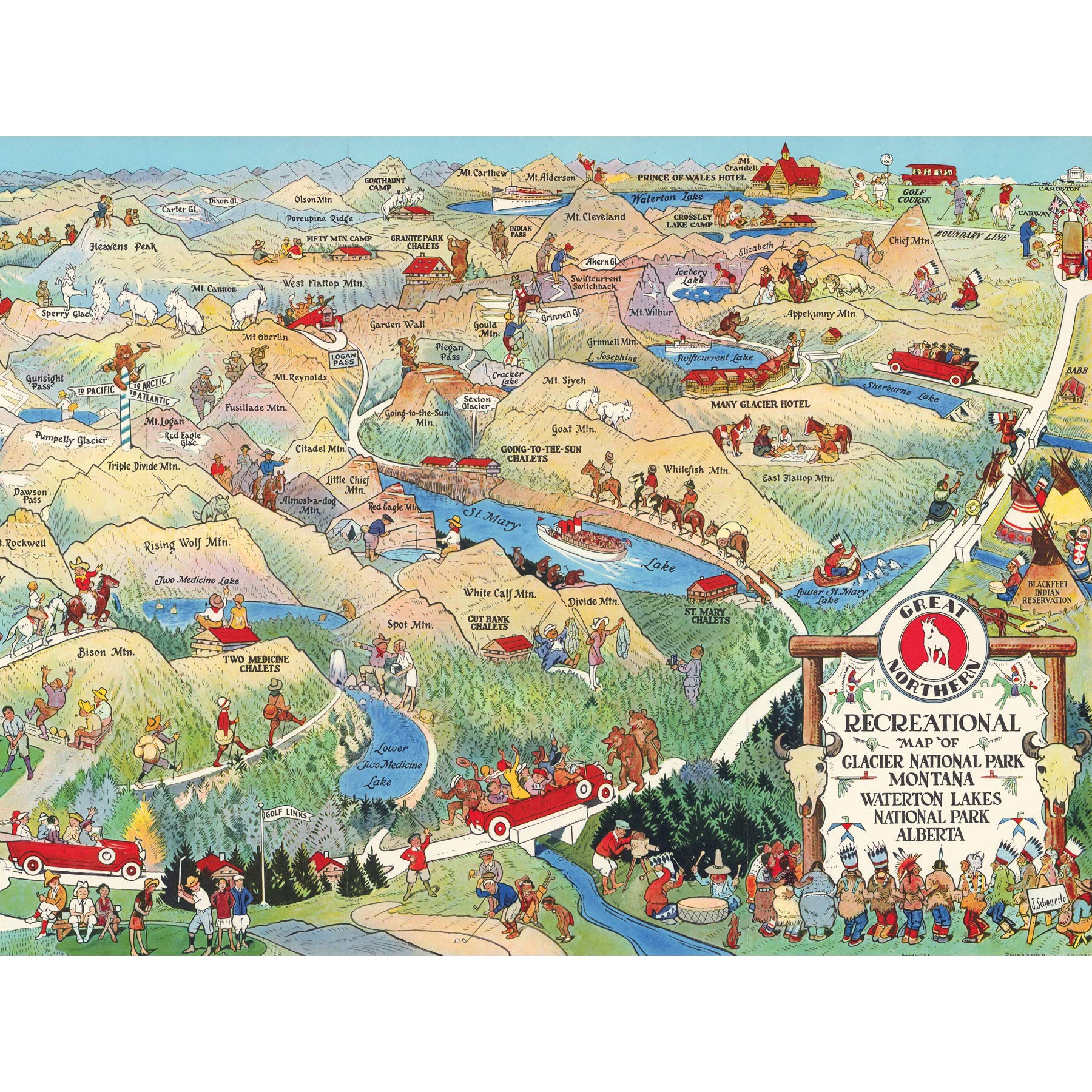 Artery8 Map Scheuerle 1925 Glacier National Park Montana USA Large Wall Art Poster Print Thick Paper 18X24 Inch