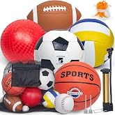 SINBDLAI 6 Pc Kickball Sport Balls Set for Playground Youth Adult | include Official Size Soccer, Football, Basketball, Volleyball, Baseball , Playground Ball with Carry Bag and Pump