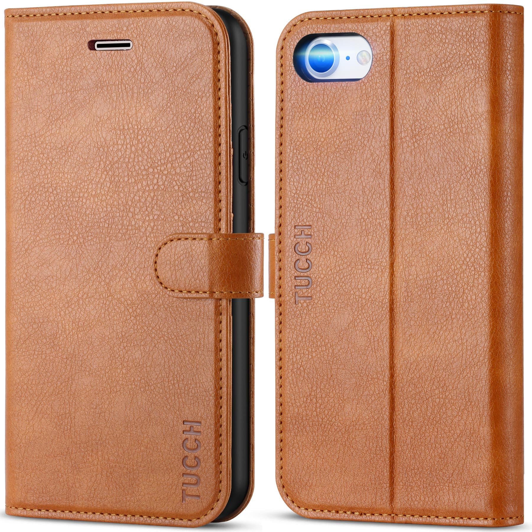 Photo 1 of TUCCH Wallet Case for iPhone SE 2022/SE 2020/iPhone 8/7, PU Leather Folio Stand Card Slot Magnetic Closure Flip Cover [TPU Interior Case] Compatible with iPhone SE3/SE2/8/7, Textured Brown