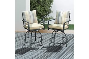 LOKATSE HOME Patio Stools Outdoor Swivel Bar Height Chairs Set of 2, Set, Beige