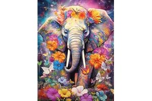 KEUASDV Diamond Painting Kits for Adults, Flower Elephant 5D DIY Diamond Art Kits Full Drill Diamond Dots for Gift Wall Decor and Relaxation Gem Arts 12x16 inch