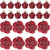 SUNNYCLUE 1 Box 40Pcs Rose Charms Bulk 3D Large & Small Red Rose Flower Resin Charms Back is Tree of Life 15mm 10mm Love Valentine's Day Charms for Jewelry Making Charms Women DIY Craft Supplies