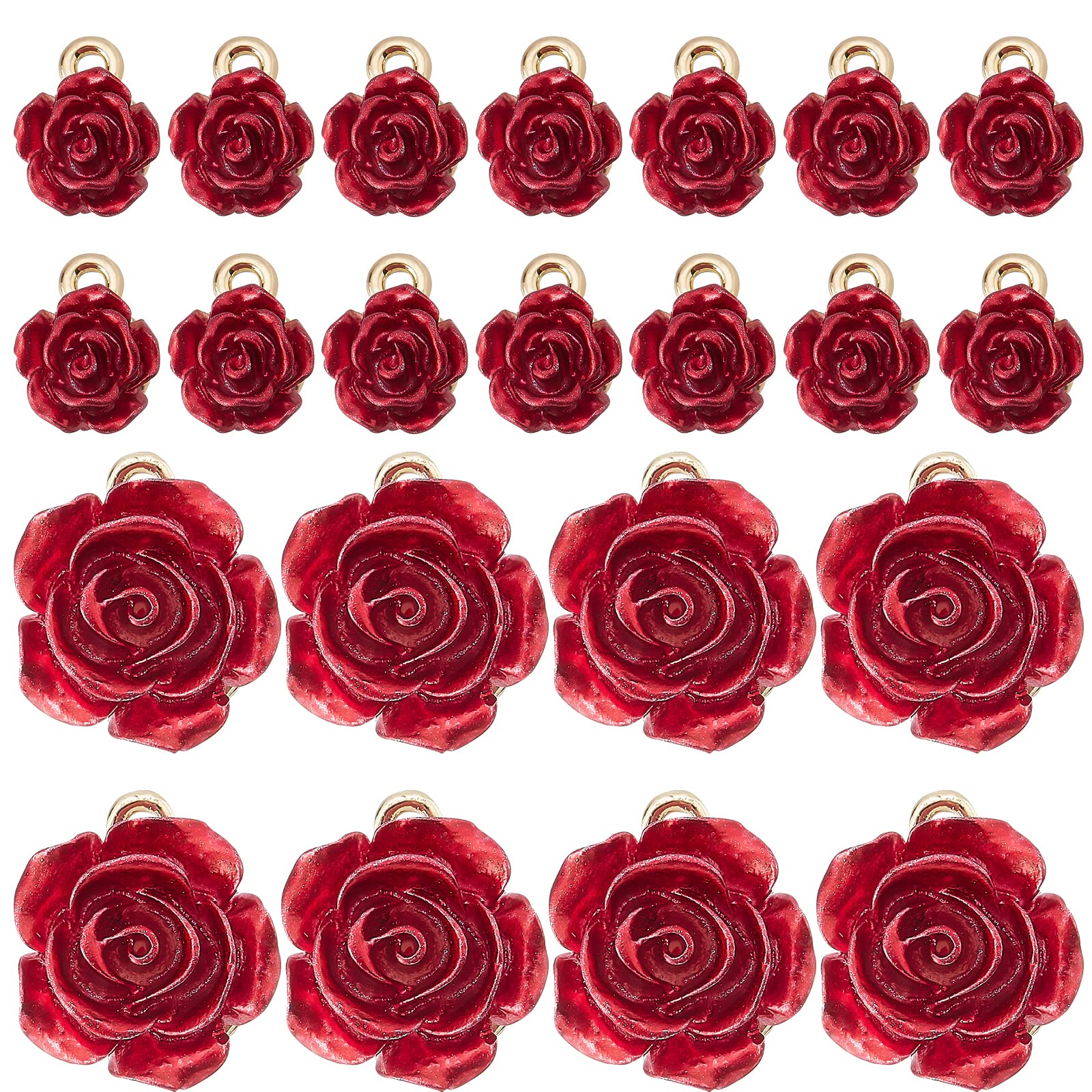 SUNNYCLUE 1 Box 40Pcs 2 Style Valentines Day Rose Charms Bulk 3D Rose Charm Red Flower Romantic Love for Jewellery Making DIY Necklace Bracelet Earrings Craft Gift Adult Women — image 1