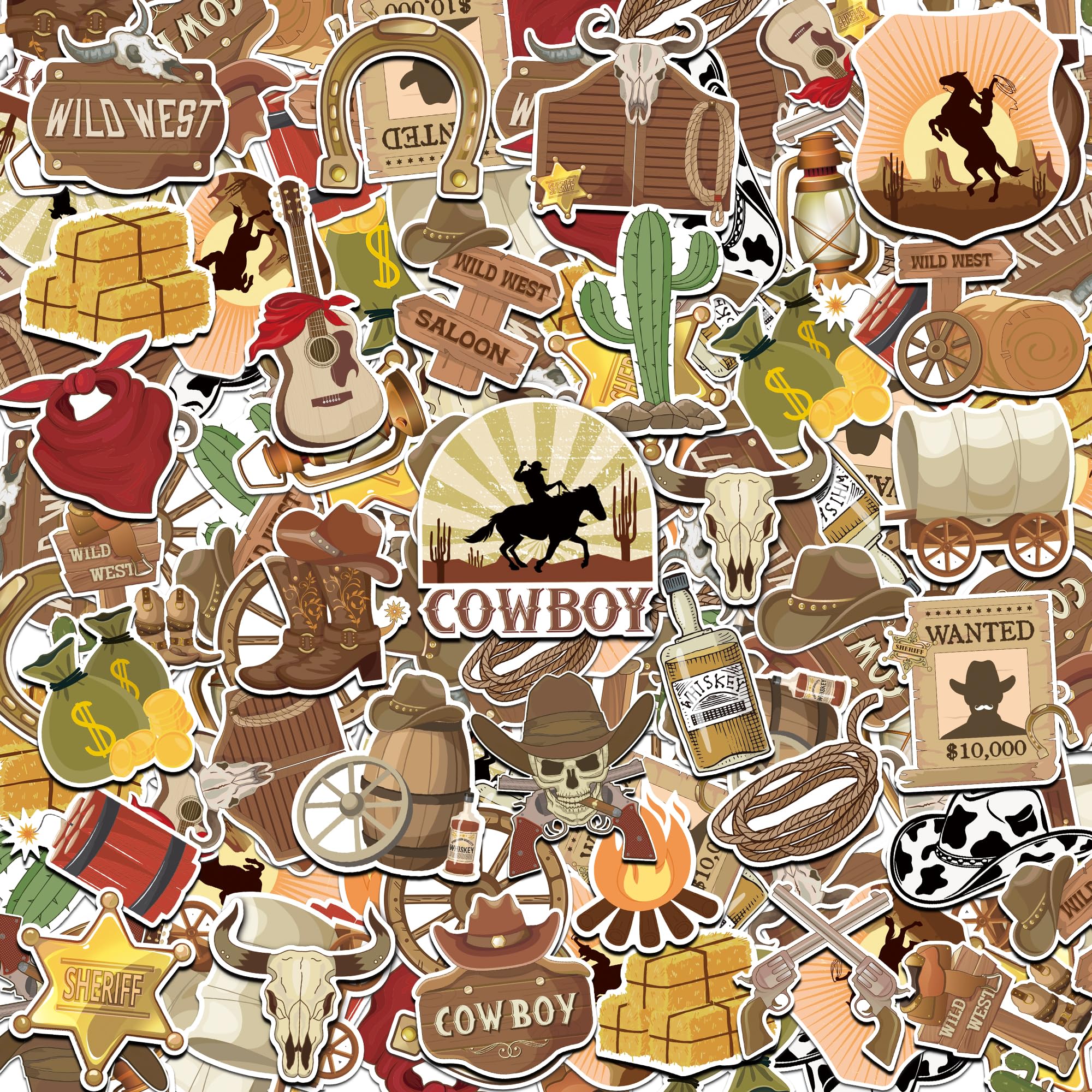 Photo 1 of 1500Pcs Western Stickers 50 Sheets Country Cowboy Stickers for Kids Adults Waterproof Vinyl Western Themed Hat Boot Sticker for Party Favors Wild West Horse Sticker for Water Bottles Scrapbooking