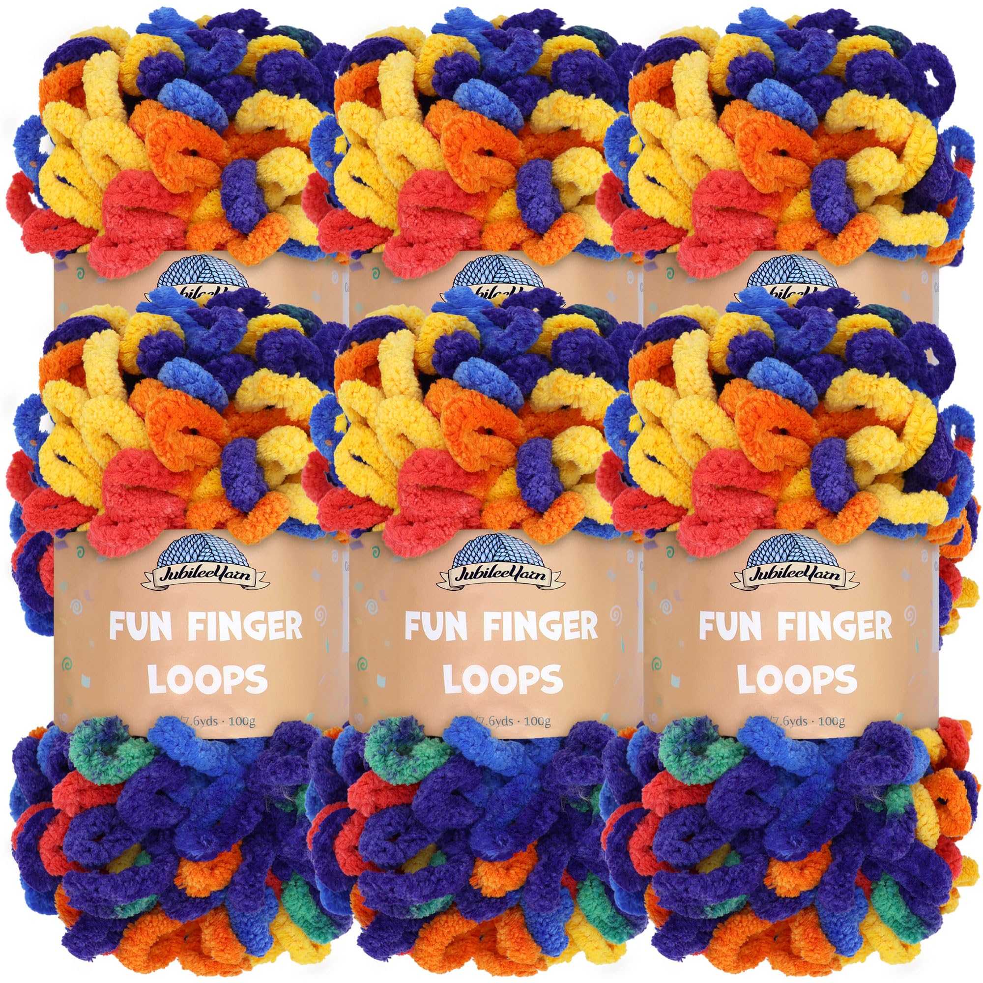 JubileeYarn Fun Finger Loops Yarn - Polyester Jumbo Weight Loop Yarn - 100g/Skein - Circe - 6 Skeins