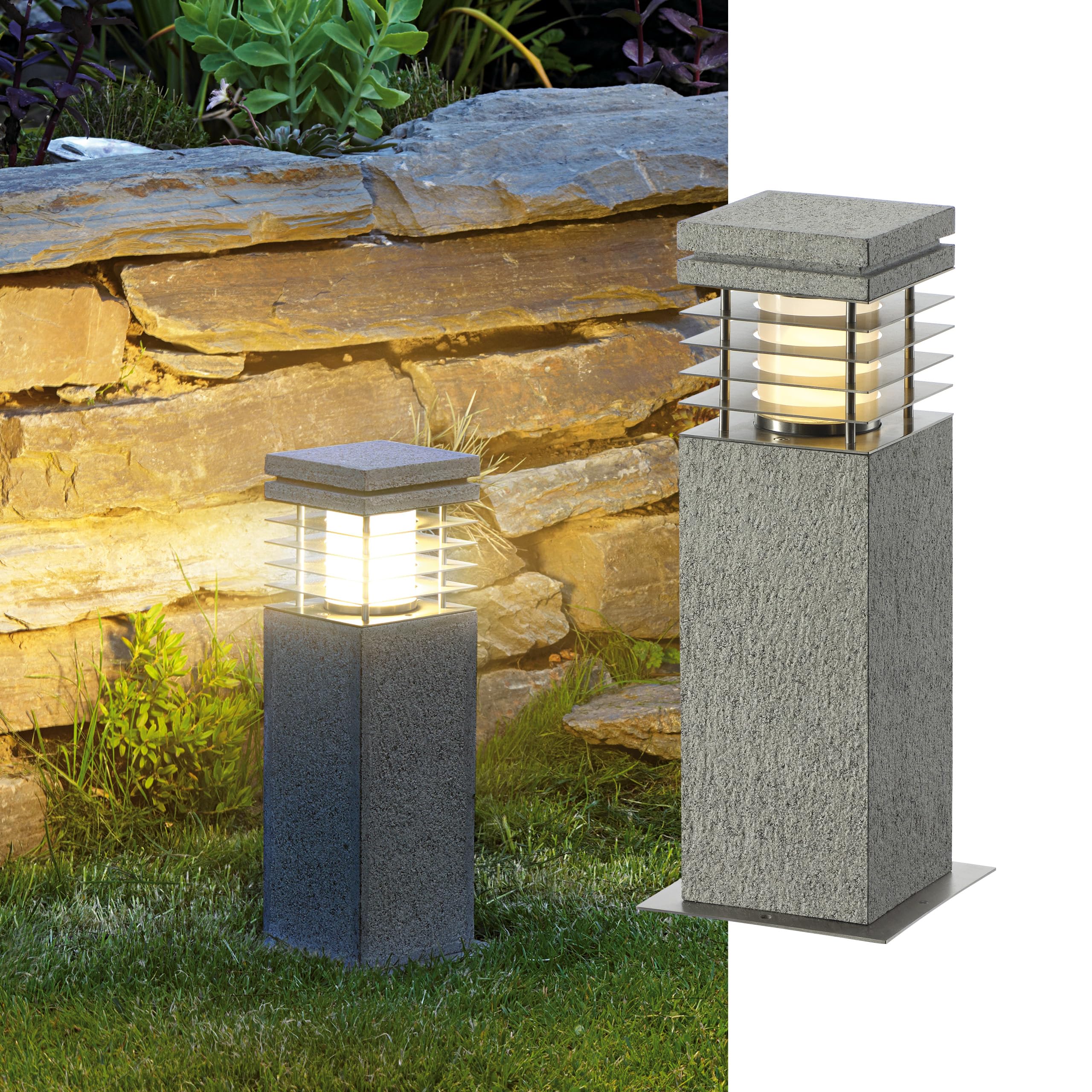 SLV Free-Standing lamp ARROCK Granite/Outdoor Illumination for Paths, Walls, entrances, LED Outdoor Garden lamp / E27 IP44 15W Grey