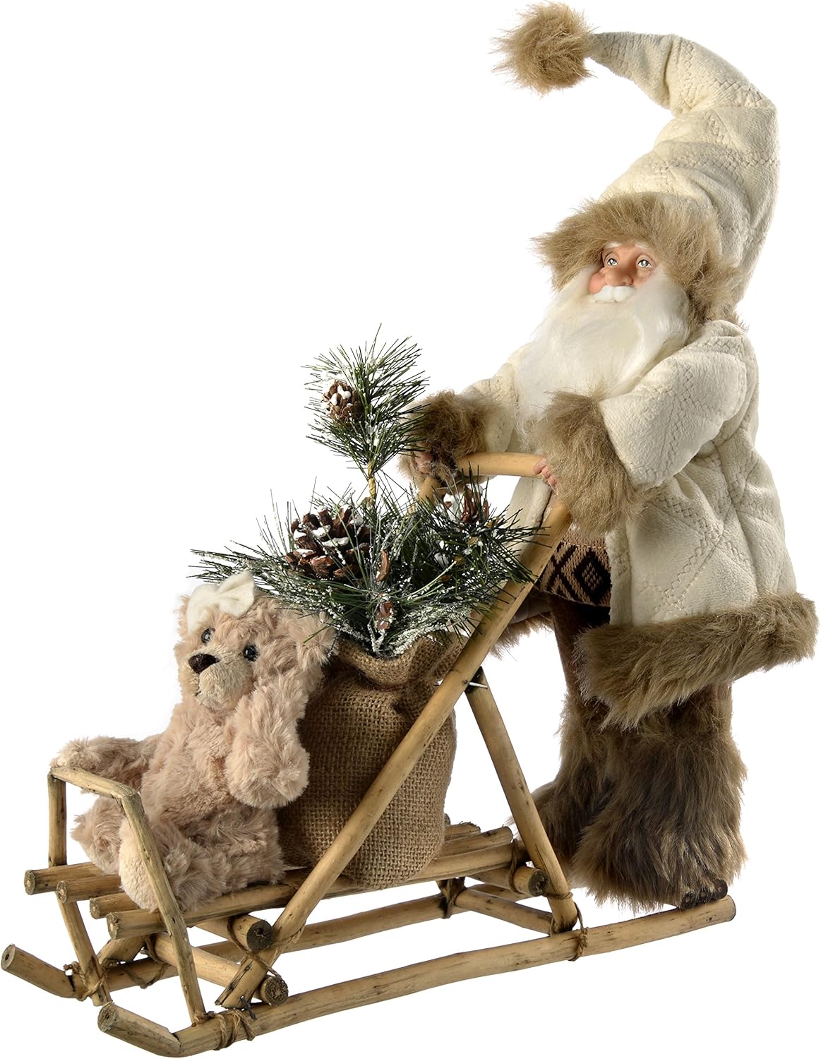 Werchristmas Santa And Sleigh Christmas Decoration 34 Cm White