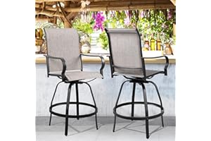 Shintenchi 2 Piece Patio Swivel Bar Stools, Outdoor Height Bar Patio Stools& Bar Chairs Set of 2 with High Back, All-Weather Textile Outdoor High Top Bistro Chairs for Yard,Balcony,Deck，Taupe