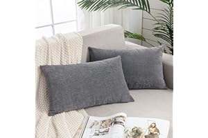 GAWAMAY Lumbar Support Pillow Decorative Rectangle Throw Pillow Covers 12"x20" Inch Set of 2, Soft Chenille Fall Pillowcase for Living Room Bedroom Sofa Couch Cushion Cover Grey 30x50cm (No Insert)