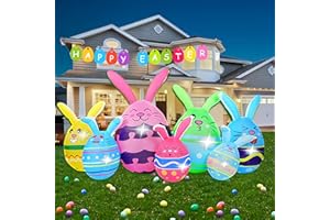 FIRRKEP Easter Decorations Easter Inflatables Outdoor Decorations 7Ft,Easter Bunny Inflatables with Eggs Build-in LED Lights Blow Up Yard Decorations for Easter Decor, Outdoor,Garden, Yard Lawn Décor