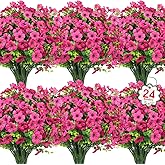 Ouddy Decor 24 Bundles Artificial Flowers for Outdoors Fake Silk Flowers UV Resistant Faux Plastic Plants for Spring Summer Garden Porch Window Box Table Vase Home Indoor Outdoor Decoration, Rose Red