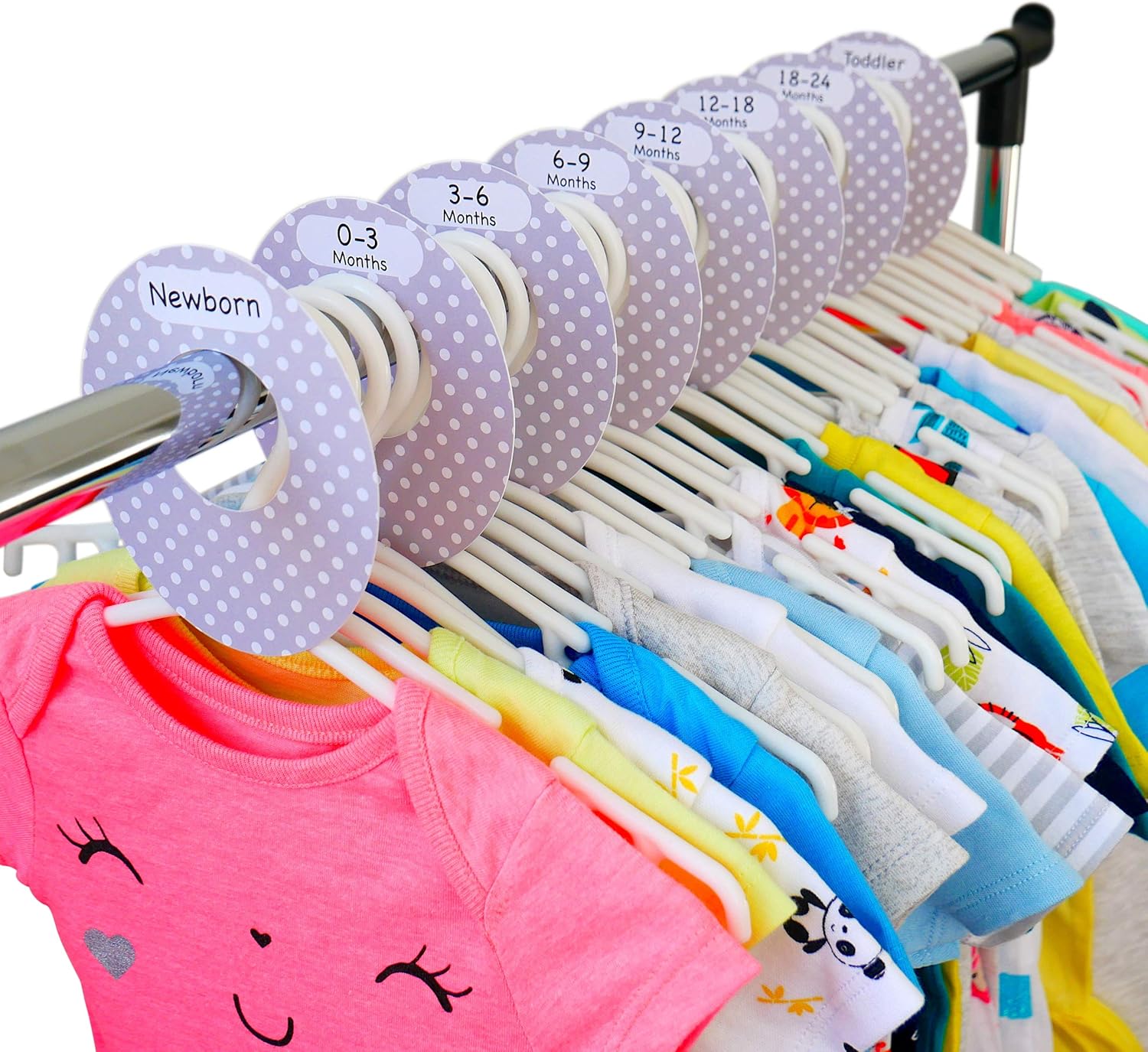 Bloomsworld 40 White Plastic Baby Hangers with 8 Baby Wardrobe Dividers