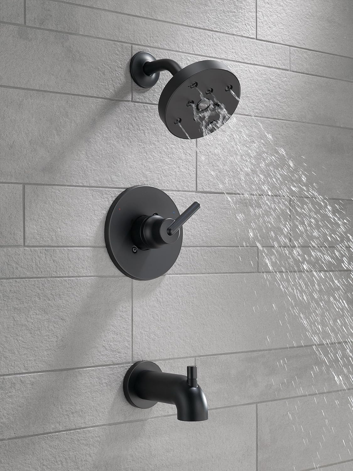 Delta Faucet Trinsic 14 Series Single-Function Tub and Shower Trim Kit with Single-Spray H2Okinetic Shower Head, Matte Black T14459-BL (Valve Not Included) - - 