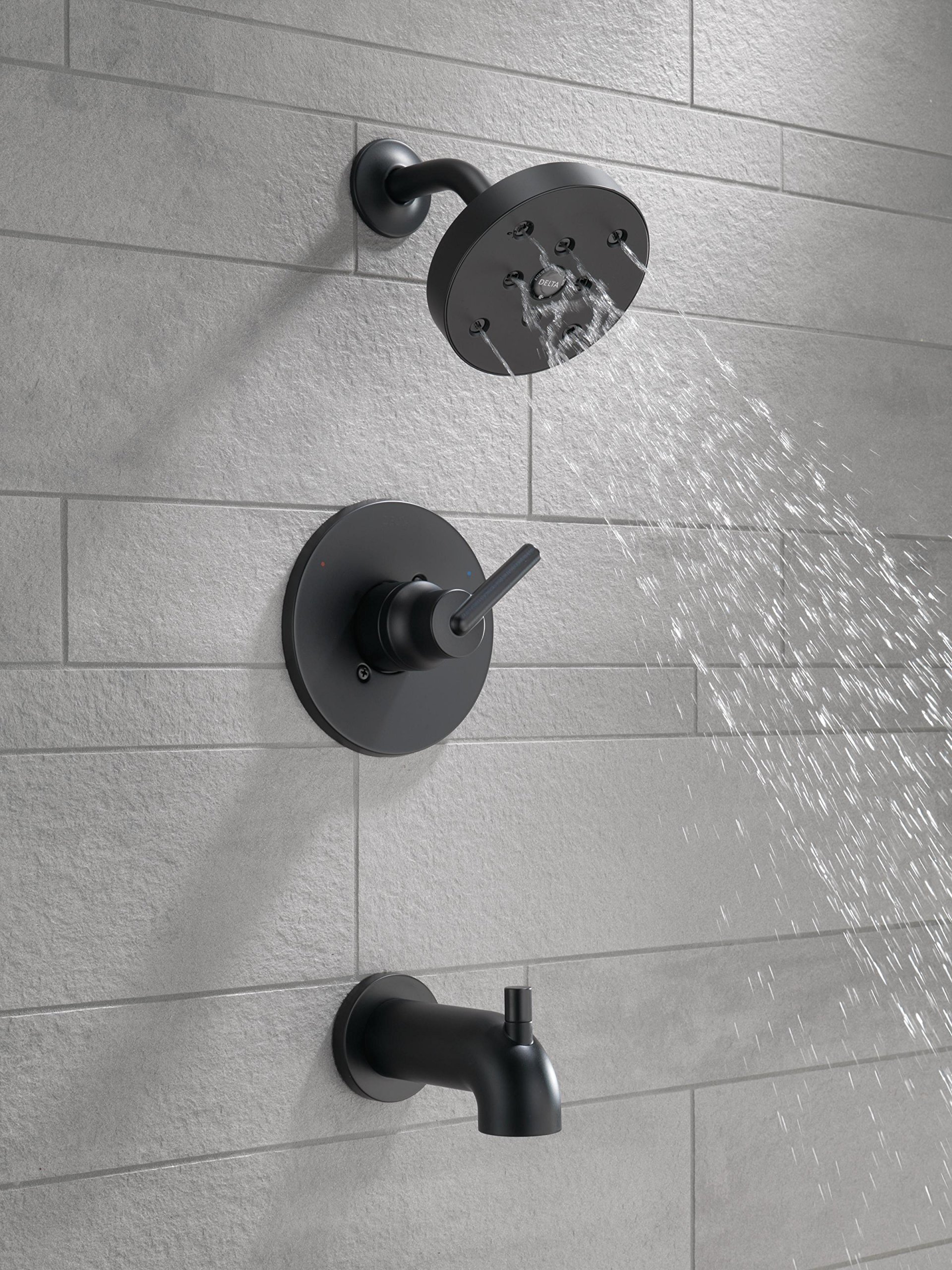 Delta Trinsic 14 Series Single-Function Tub and Shower Trim Kit with Single-Spray H2Okinetic Shower Head, Matte Black T14459-BL (Valve Not Included)