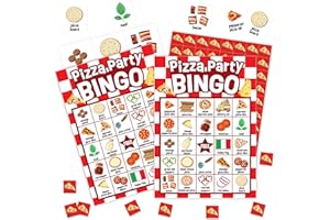 FAHDATZH Pizza Games Bingo Cards, Gourmet Food Theme Bingo Game, Pizza Baby Shower Game for Family Friends Large Multiplayer Group Activities, Pizza Party Birthday Favors Gifts -02