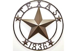 BestGiftEver Metal Star Outdoor 24 in. Circle with Texas 1836 for Wall Hanging Decoration - Rustic Texas Metal Star Wall Decor for Outside - Large Outdoor Star Western Charm Barn Decor