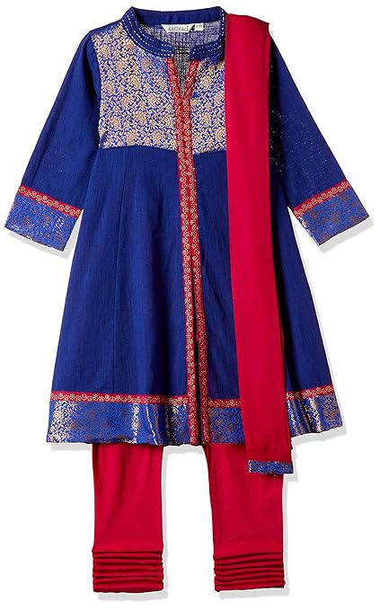 Girls' A-line Regular Fit Cotton Salwar Suit Set