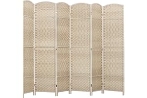 HOMCOM 6 Panel Room Divider, 6' Tall Folding Privacy Screen, Hand-Woven Freestanding Wall Partition for Home Office, Bedroom, Washed Oak