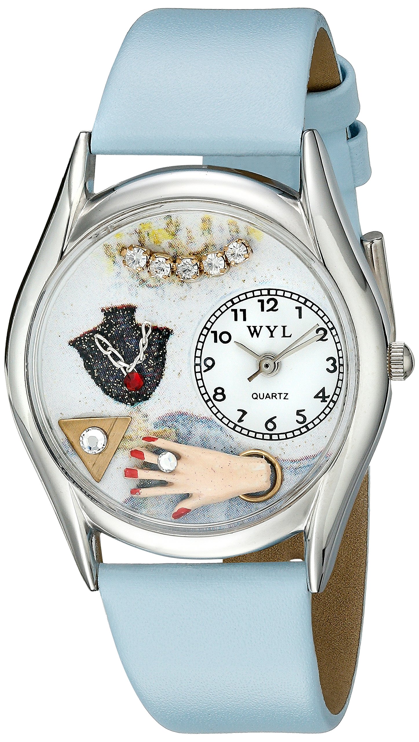 Whimsical Watches Jewelry Lover Blue Baby Blue Leather and Silvertone Unisex Quartz Watch with White Dial Analogue Display and Multicolour Leather Strap S-1010008