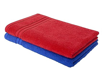 Homely 100% Cotton 2 Piece Hand Towel Set, 60 x 40 cm, 400 GSM, Red and Blue